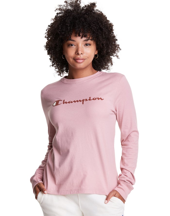 Champion T-Shirt Dames - Beige - Classic Long-Sleeve Script Logo ( 790648-PIE )